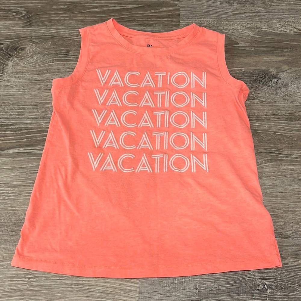 Gap Kids Vacation Embroidery Tank Top Heathered Neon Orange
